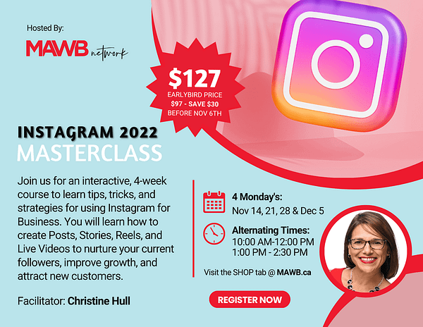 Information about an Instagram Marketing Masterclass offered by Christine Hull