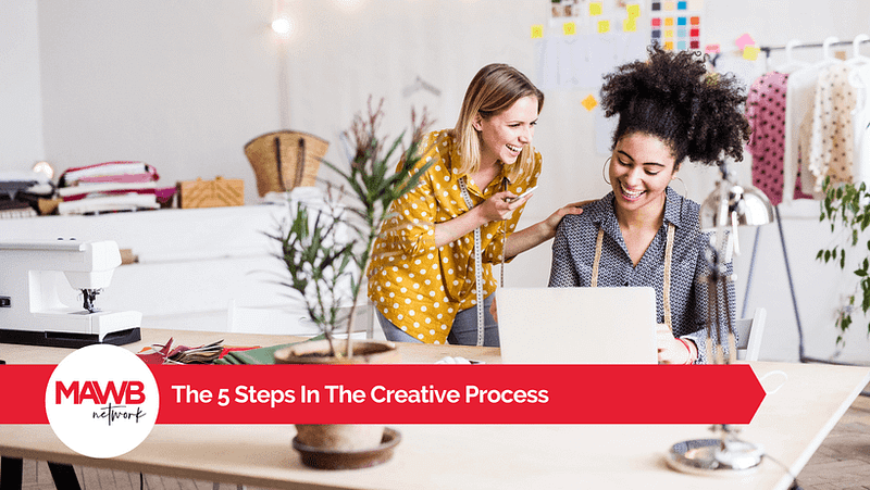 Two business women looking at a computer working through the 5 Steps In The Creative Process