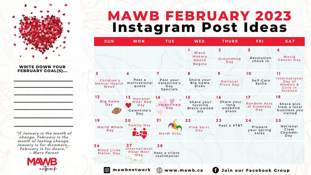 Instagram Calendar, February 2023