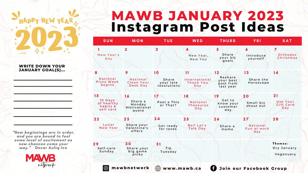 January Instagram Calendar