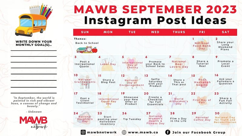 September 2023 Instagram Content Calendar